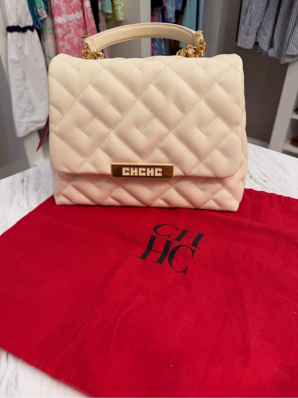 CH Cream Quilted Top-Handle Women's Bag